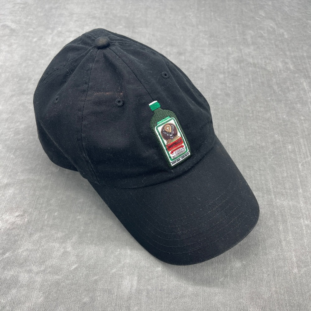 Jagermeister Mens OS Black Baseball Cap Bottle Patch‎ Embroidered Logo Hat
